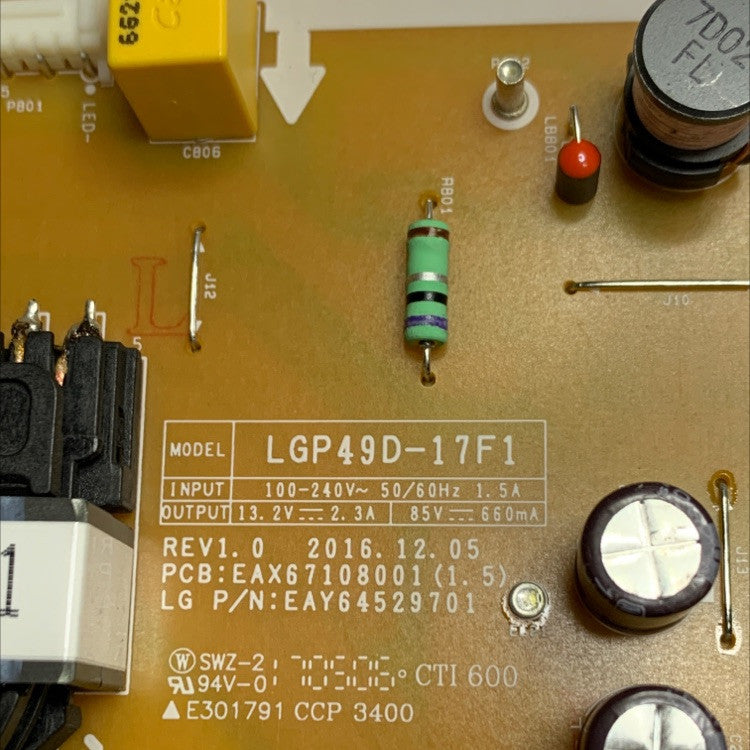 LG EBT64693202 (EAX67258603(1.0)) Main Board, EAY64529701 Power Supply, 6871L-5108A (6870C-0532C) T-Con Board for 49LV340C-UB.BUSYLJR
