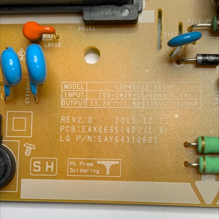 LG EBT64297402 Main Board, EAY64310601 Power Supply Board, 6871L-3850D T-Con, EAT61813802 Wireless/Wifi/Bluetooth Adapter Module for 49LH5700-UD.BUSWLOR